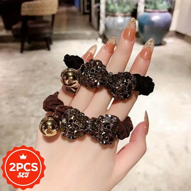 

2Pcs/set Glitter Hair Ties with Shining Bow - High Elastic Shiny Hair Bands for Women, Elegant Ponytail Hair Rope Holders