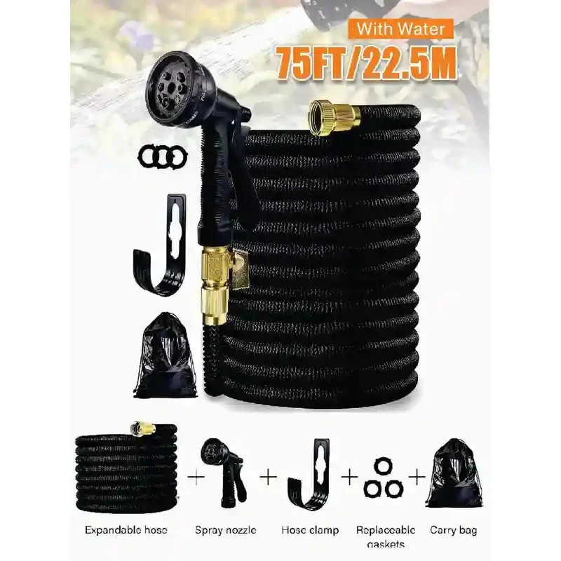 Upgraded 100/75FT Expandable Garden Plumbing Kits Flexible Lightweight Crush-Proof for Lawn Yard Car Wash Marine Camper（Black）