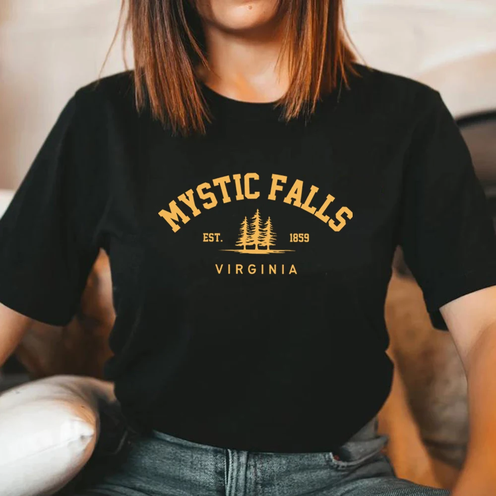 Mystic Falls Virginia T Shirt Salvatore Shirt Unisex Graphic T Shirts Short Sleeve Casual Tshirt Vintage Tops Vampire Fan Gift