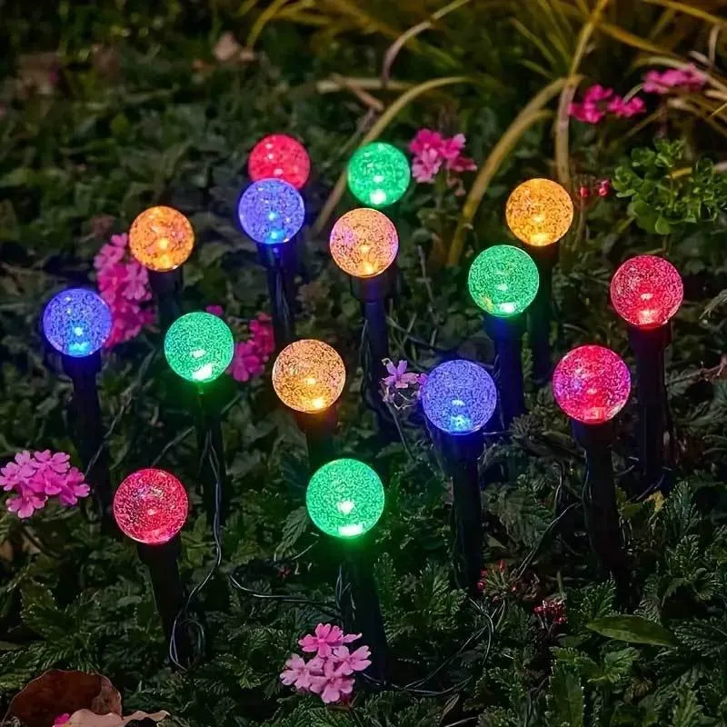 Magic Crystal Bubble Solar Stake Lights, Waterproof Warm Glow Glass Globe Path Lights for Fairy Garden Yard Decoration