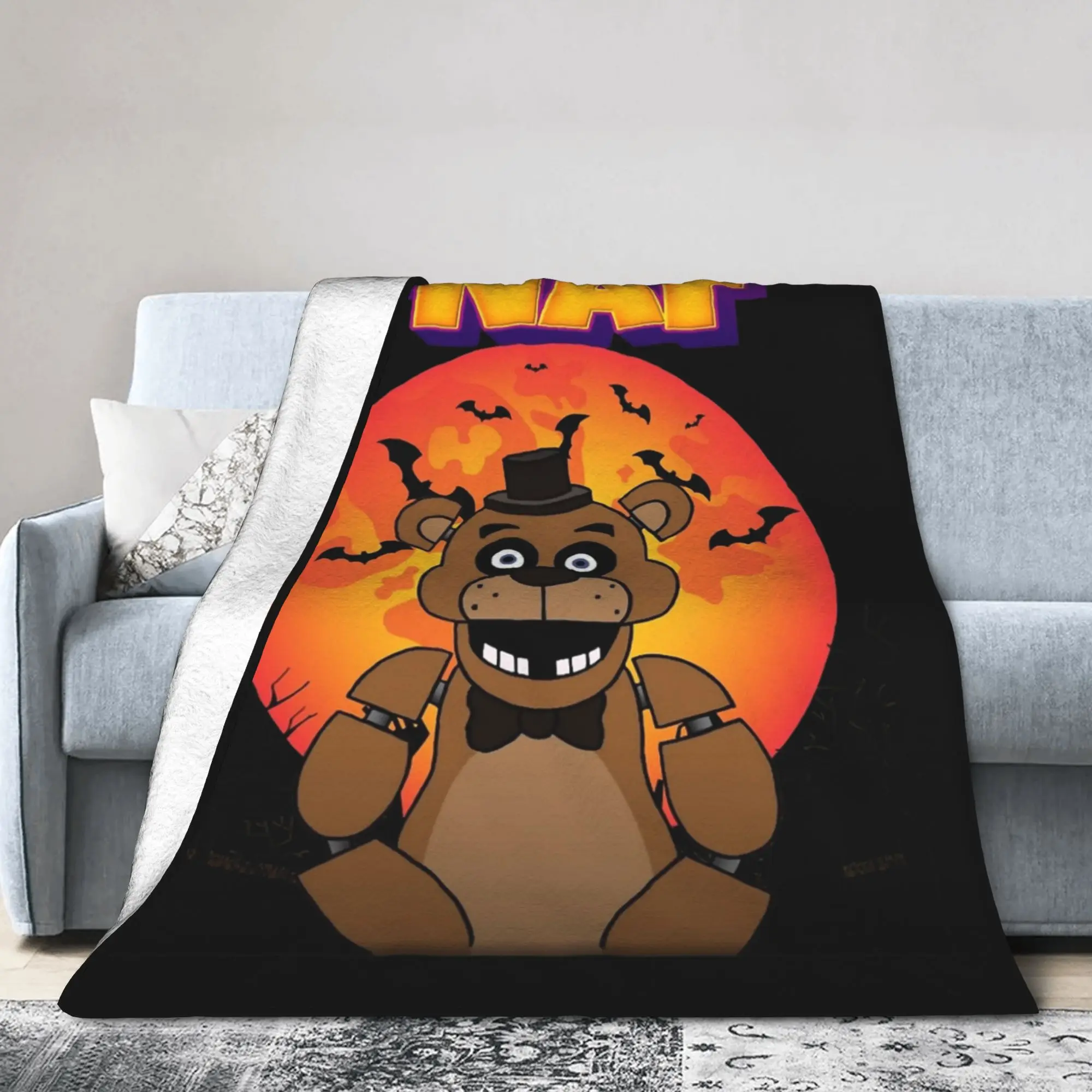 Halloween Five Nights Horror Game Blanket Fleece Printed  Breathable Soft Throw Blanket for Sofa Travel Quilt