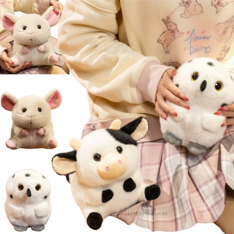 

18cm Kawaii Soft Round Animal Plush Doll Pillow Cute Owl Mouse Hamster Cow Animal Stuffed Toy Home Decoration Gift For Children