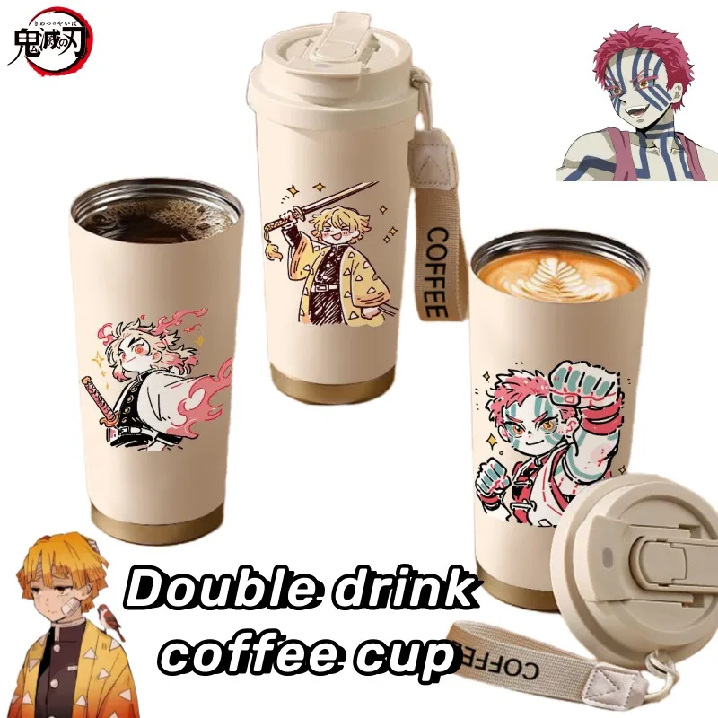 

Demon Slayer Kamado Nezuko Kochou Shinobu Hashibira Inosuke Нержавеющая сталь Большая емкость Портативная изолированная чашка с двойным носиком
