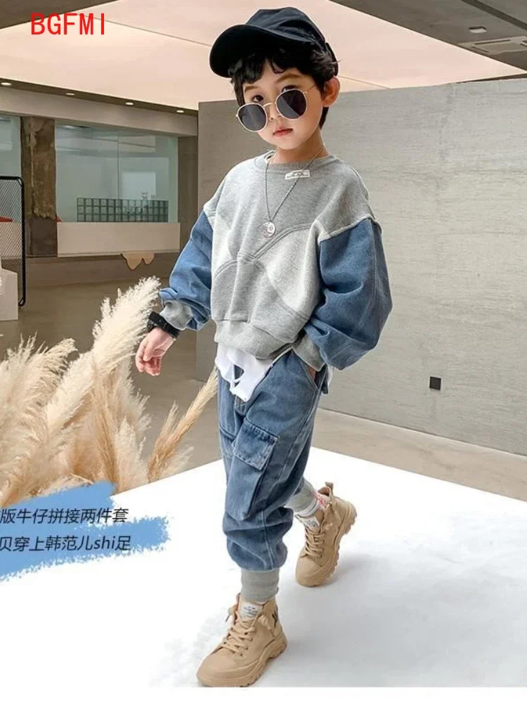 2-8 Yrs Baby Boys Fashion Clothing Sets Spring Autumn 2026 Children\'s Denim Korean Style Suit for Kids Two-piece Top+pant  Set