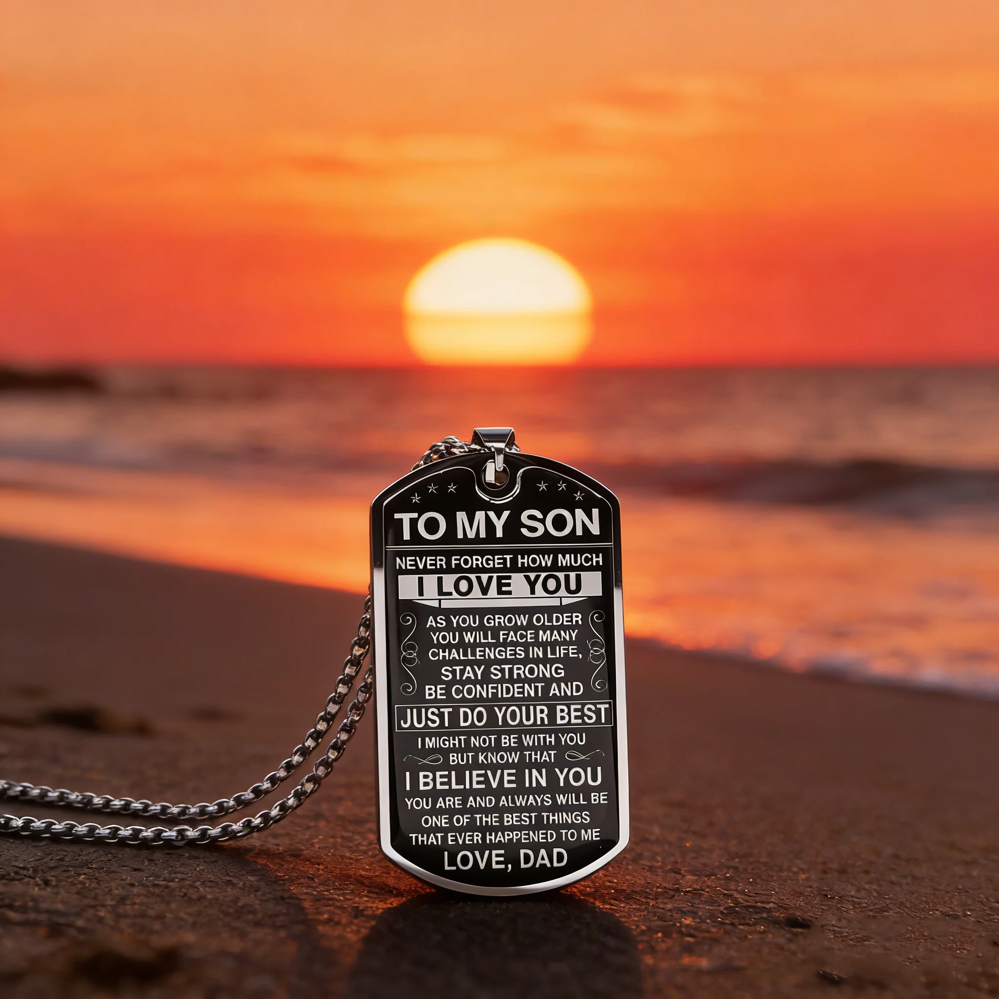 To My Son I Love You Pendant Necklace Stainless Steel Dog Tag Letters Chain Necklaces Gift Jewelry Love Dad Inspiration Kids