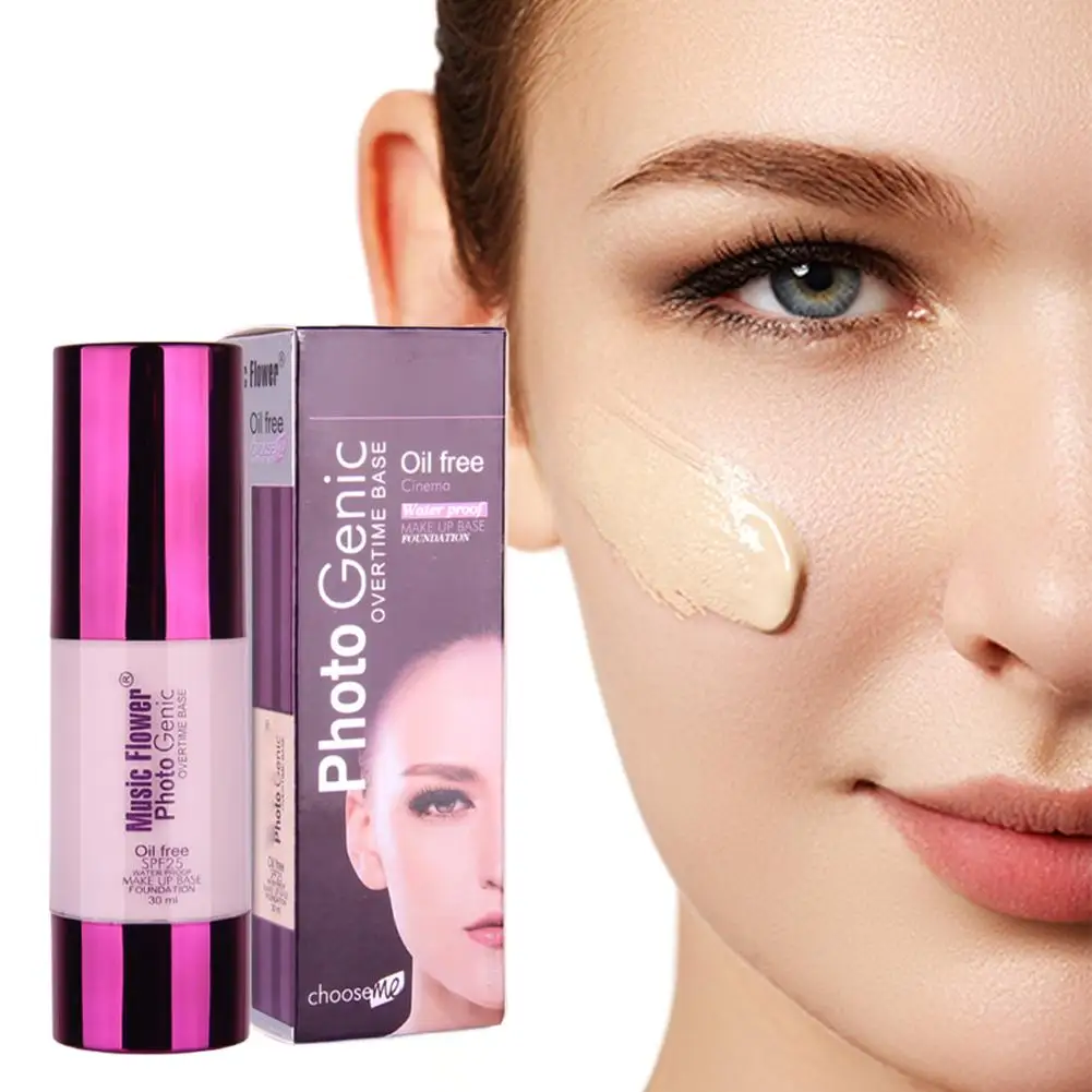 Lasting Base Foundation Makeup, Oil-Free Waterproof SPF25 Liquid Foundation, Natural Pores Flawless Pinkish Skin Tone, 30ml