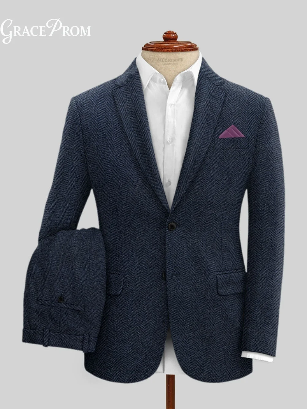 Elegant Solid Navy Blue Mens 3Pcs Suit Set 2026 Classic Blazer Waistcoat Trousers Formal Outfit For Business Wedding Prom