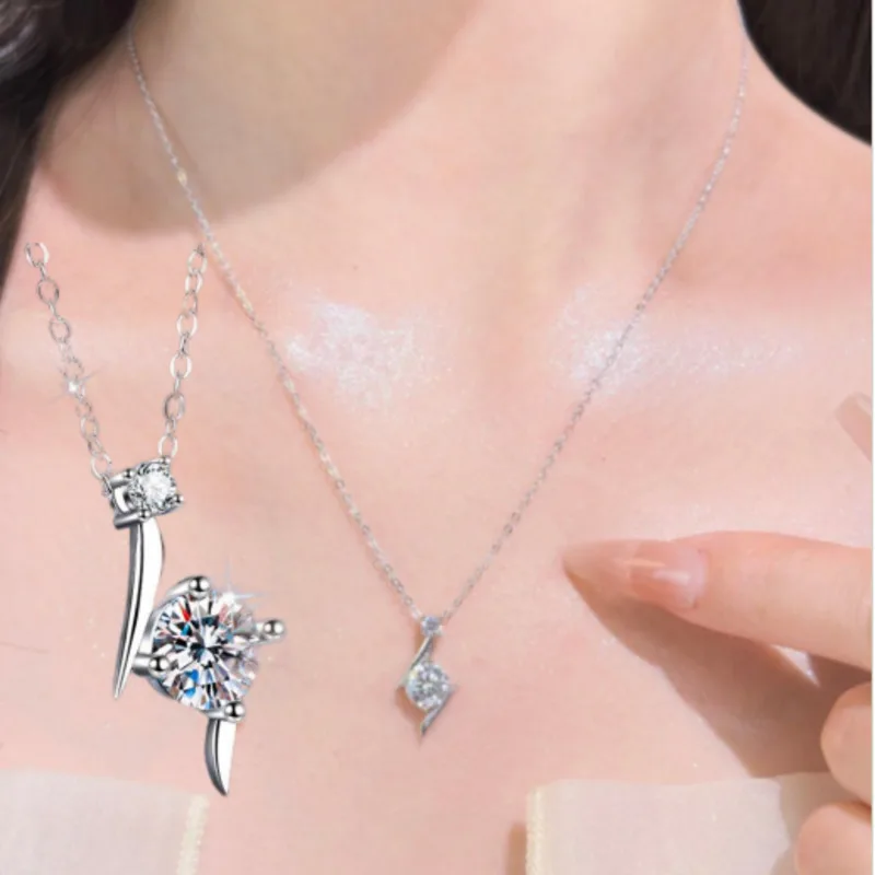 

GL 6.5mm 925 Pure Silver Lightning Star Necklace Slim Fit Collar with D VVS1 Moissanite Delicate Jewelry Ideal Gift