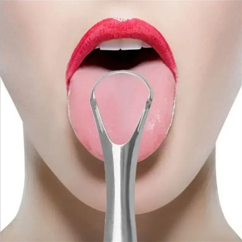 vvocci  1 Pcs Useful Tongue Scraper Reusable Stainless Steel Cleaner Fresh Breath Cleaning Coated Tongue Oral Hygiene Care Tools