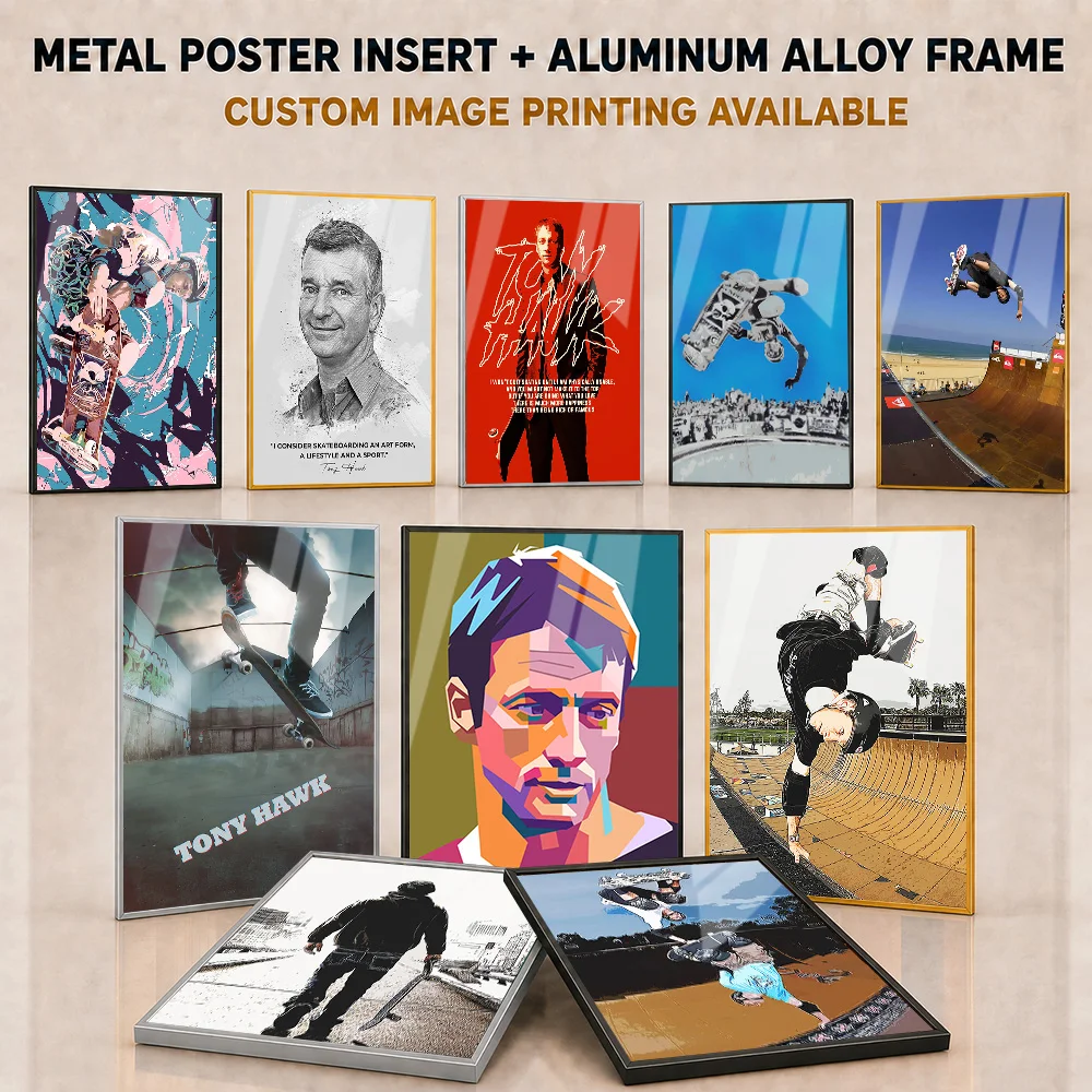 Tony Hawk Framed Aluminum Metal Poster Customized Photo Urban Skateboard Legend Style Wall Art For Teen Bedroom Collector Gift