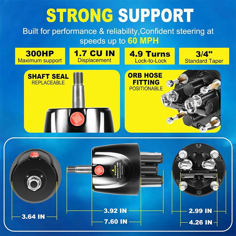 HH5271-3 Hydraulic Steering Helm Pump, 1.7 Cu in Front Mount Helm, for Seastar Helm, Up to 300HP Engines, 4.9 Lock-to-Lock Turns image 6