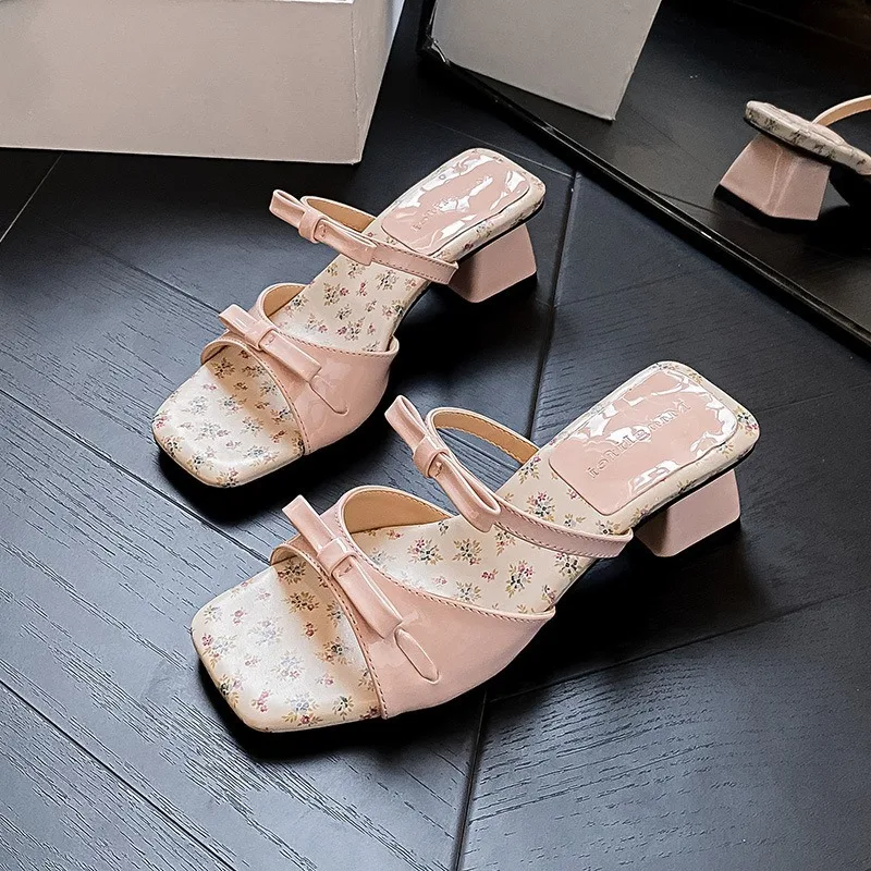 

Sweet Women Shoes Exquisite Square Head High Heeled Sandals for Woman Elegant French Casual Shoes Designer Shoes Sandalias Mujer