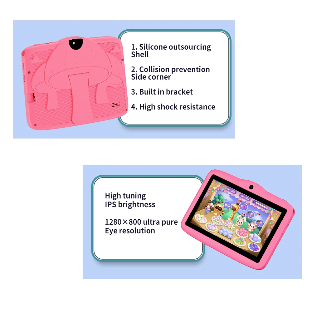 7-inch Kids Tablet with Parental control, Preinstalled Educational Applications Games, 1280x800 DisplayScreen, 4000Battery,