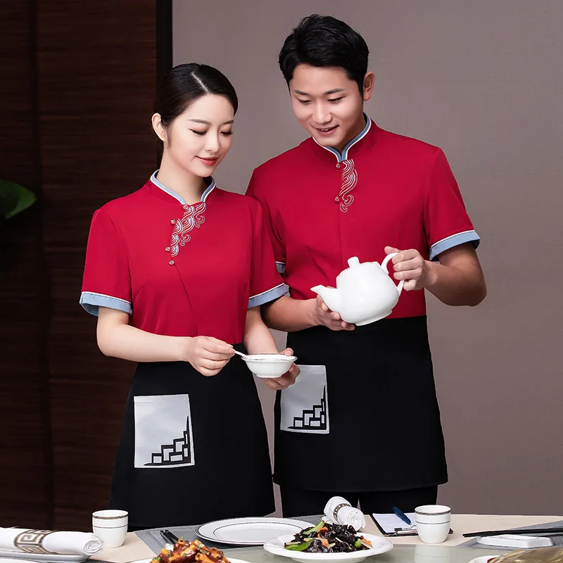 Hotel Waiter Workwear Women's Short-Sleeved Restaurant Dining Teahouse Chinese Restaurant Hot Pot Restaurant Work Clothes Summer