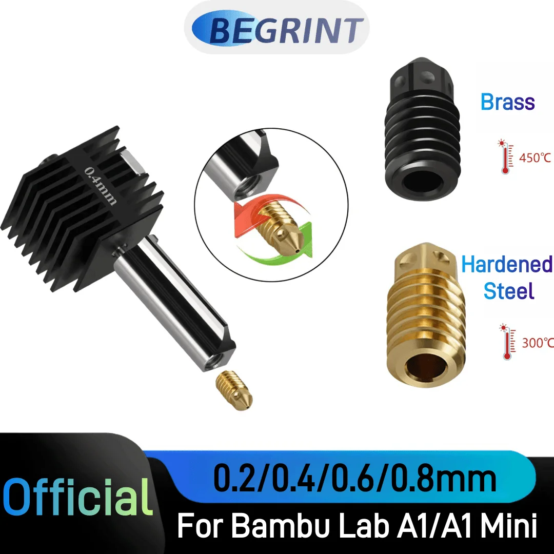 For Bambu Lab A1 Mini Nozzle Brass Hardened Steel 0.2/0.4/0.6/0.8mm High temperature resistance nozzle For A1 Upgrade parts