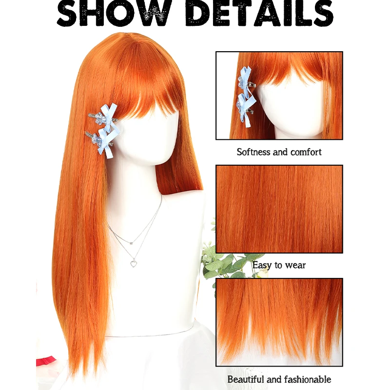 WEIRD Orange Synthetic Wigs Long Straight Wigs With Bangs For Women  Cosplay Party Daily Use Natural Hair