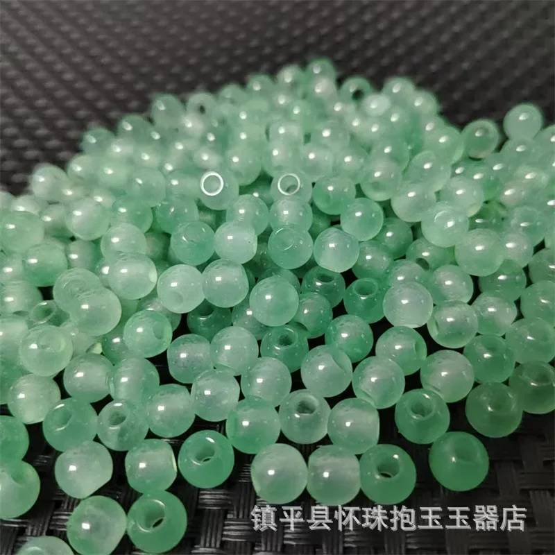 10pcs 10Mm Large Hole Loose Jadeite Light Green Beads Quartzite Jade Passepartout Bracelet Necklace DIY Accessories