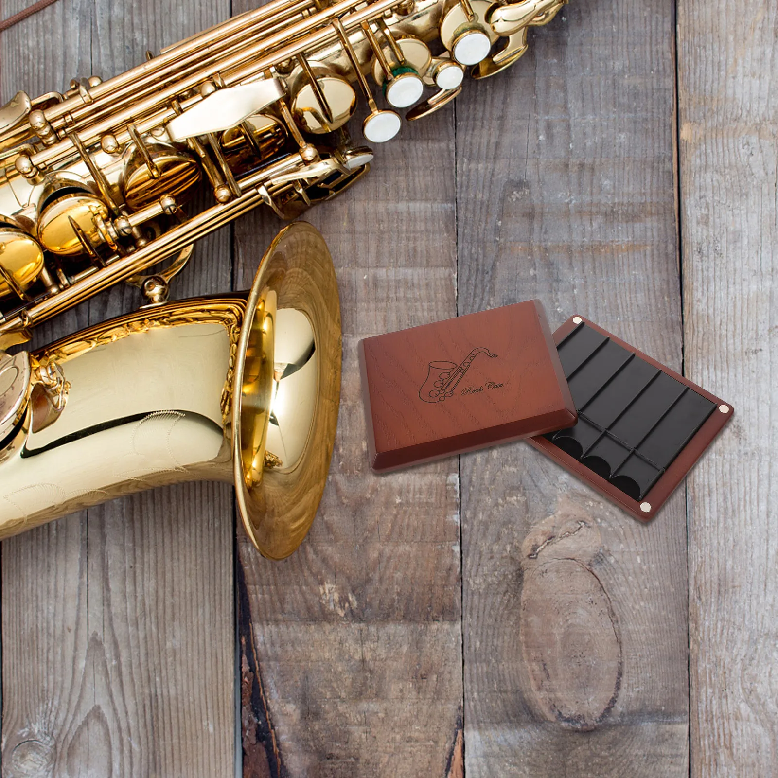 

Reed Case For Clarinet Alto Saxophone Wooden Waterproof Storage Box Double-Sided Holder Portable Reed Carry Case Oboe