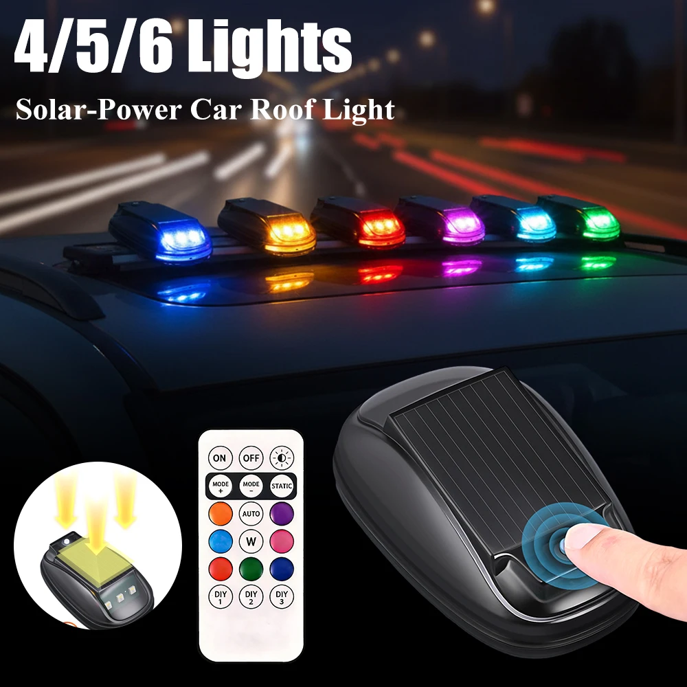 

Solar-Power Car Roof Light with RC Wireless Flashing Lights Solar Powered Strobe Pilot Light for Pickup Trucks SUV Motorcycles
