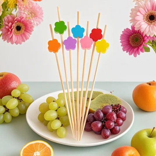 لوازم ديكور للطاولات للحفلات 50/100 قطعة أسياخ الخيزران اللطيفة البرقوق الغذاء كوكتيل يختار بوفيه الفاكهة كب كيك شوكة العصي #1