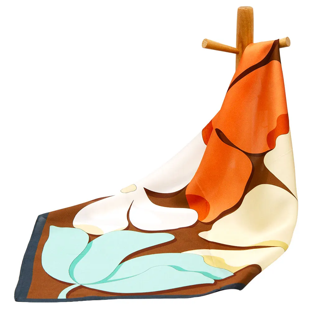 

53cm Pure Silk Scarf Women Luxury Bold Floral Printed Square Shawl Female Flower Headband Wrap Bandana Hijab Fashion Accessory