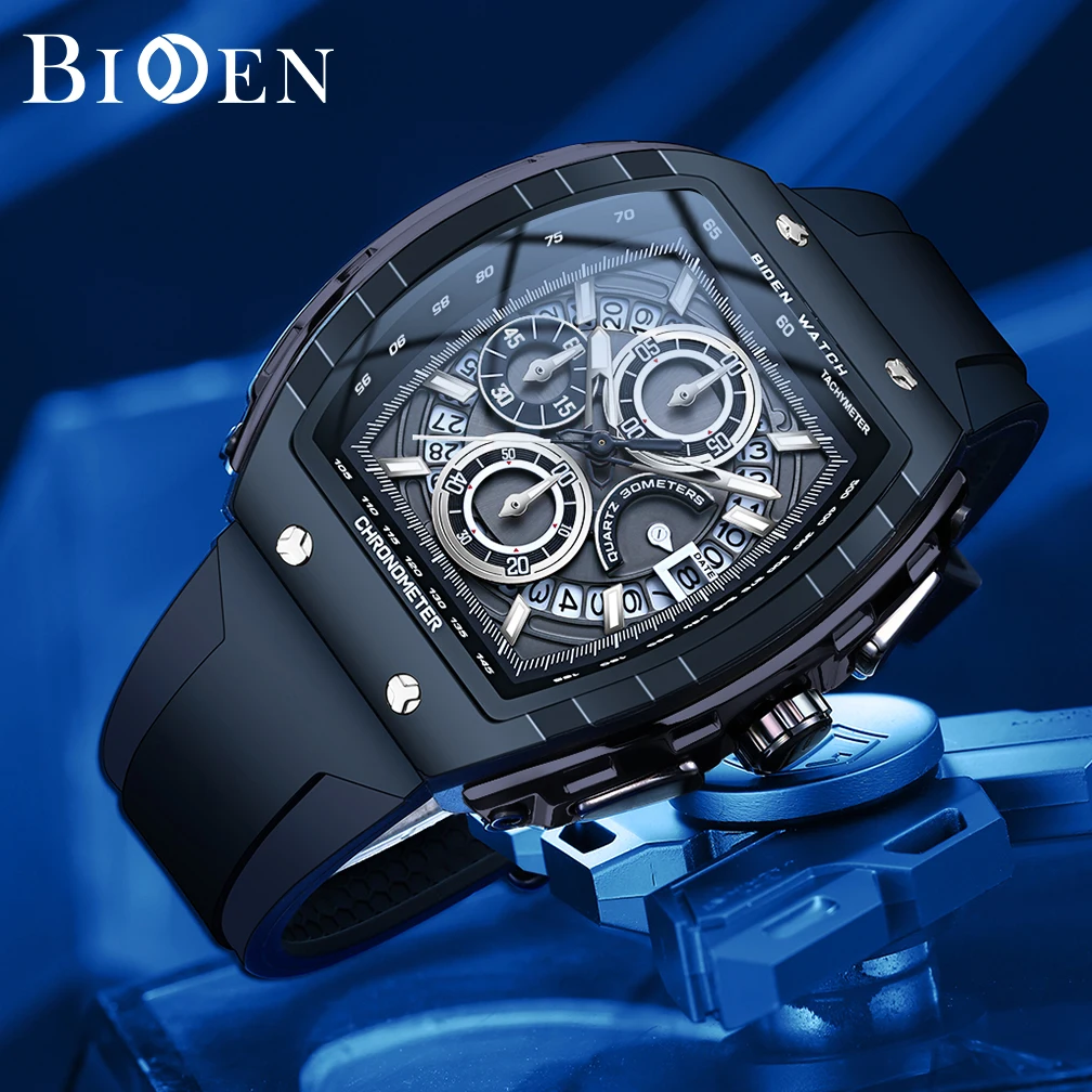 BIDEN Men's Watches Waterproof Sports Multifunctional Silicone Strap Original Watches