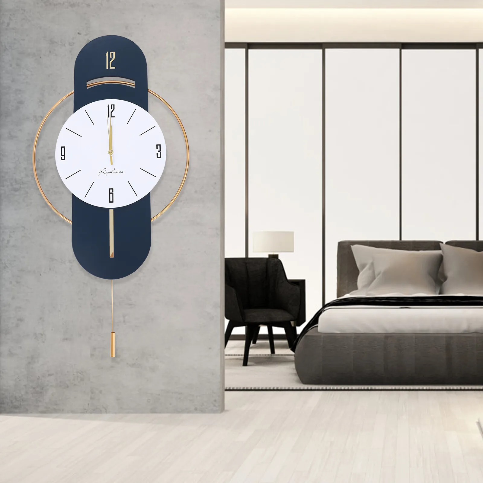 

Stylish Large Silent Metal Wall Clock Battery Operated Living Room Home Decor