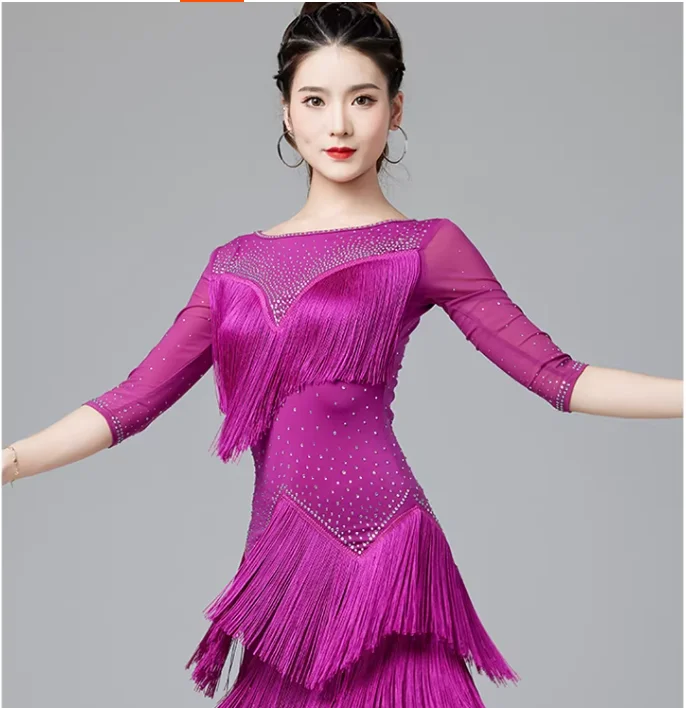 Falda de baile latino rendimiento nuevo estándar nacional danza Rumba competición falda con borlas