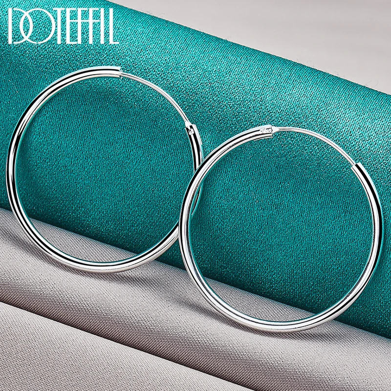 DOTEFFIL 925 Sterling Silver Smooth 30mm Big Circle Hoop Earrings For Women Wedding Engagement Party Jewelry