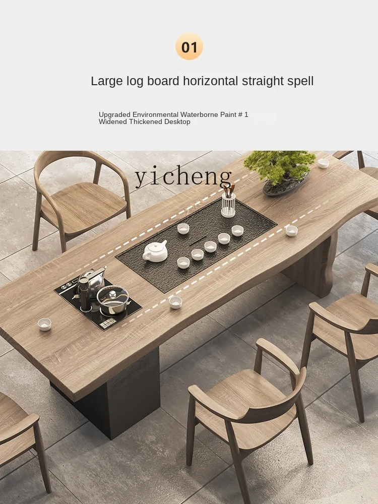 ZC Solid Wood Tea Table Modern Simple Home Living Room Office Large Board Bubble Tea Table Chair Combination