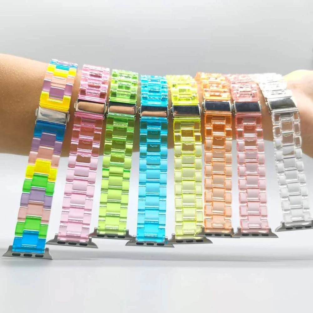 شفافة الراتنج حزام ل apple watch الفرقة 45 مللي متر 41 مللي متر كوريا 44 مللي متر 38 مللي متر الذكية سوار iwatch سلسلة 7 6 5 4 3 SE 41 مللي متر 42 مللي متر