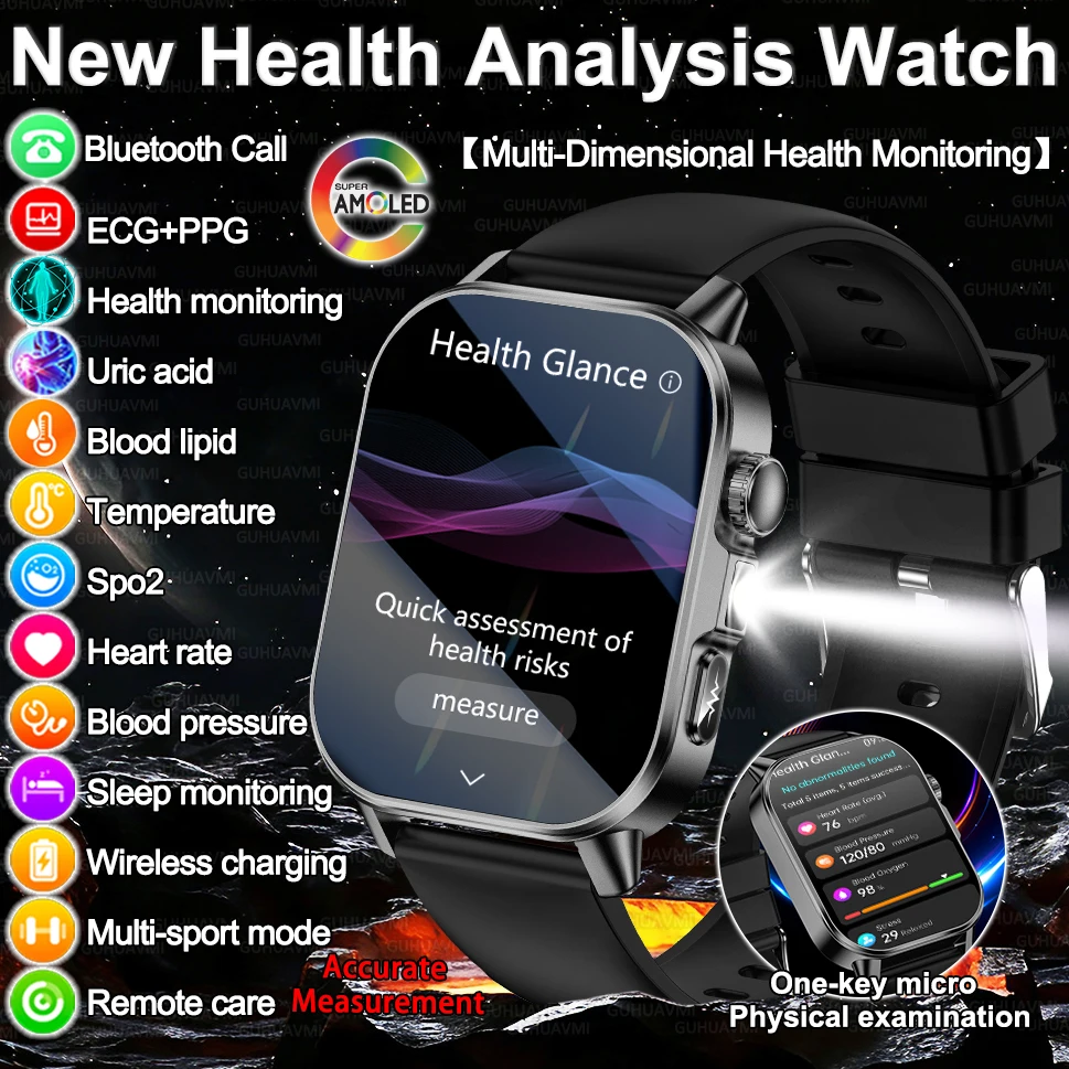 

New Micro Physical Examination Smart Watch HD AMOLED screen Accurate ECG+PPG Blood Fat Uric Acid BP Men Women Call Smart Watch