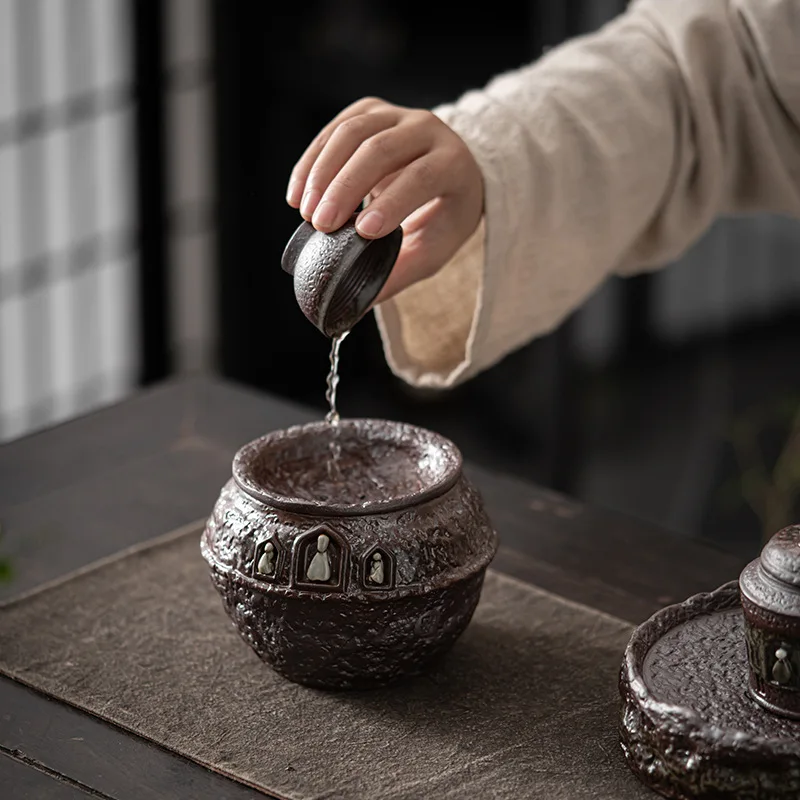 Dunhuang impression clean water wood fired round melt Jianshui raw mineral retro tea residue bucket coarse pottery pot teabearer