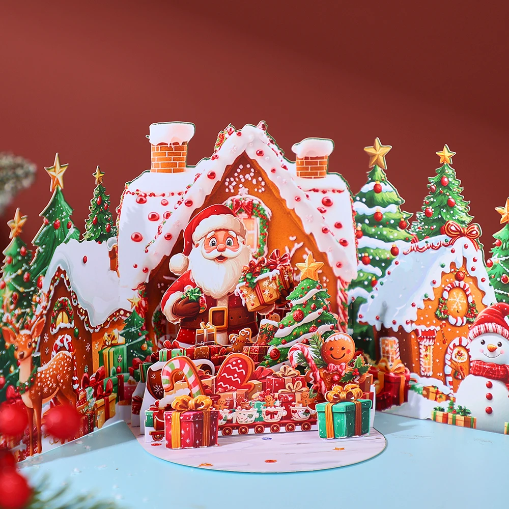 3D-Karten der Weihnachtsserie, Weihnachtskarte für Lebkuchenmann, Weihnachtsmann/lila Weihnachts-Popup-Karte, perfekt als Weihnachtsgeschenk