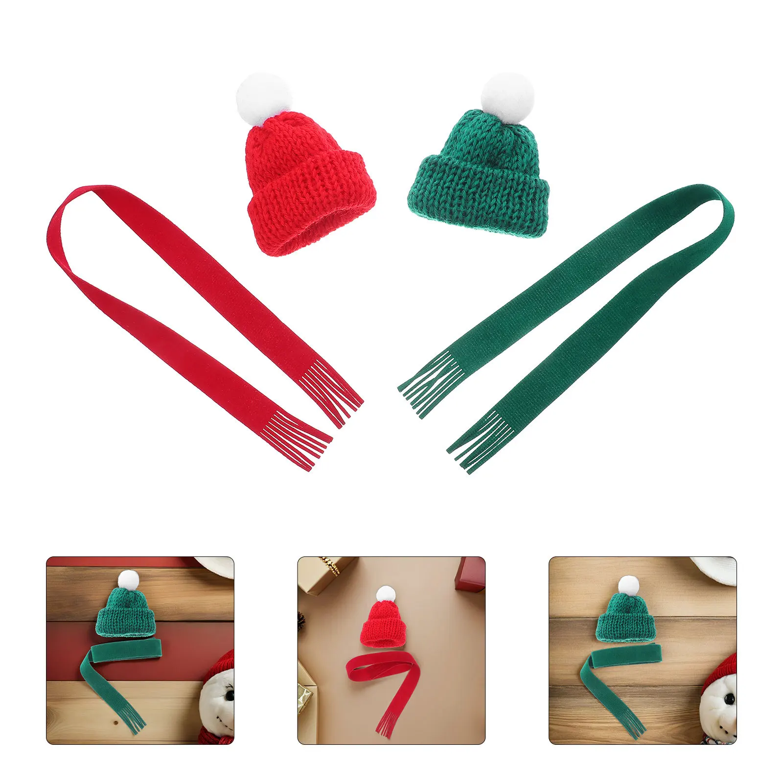 

20Pcs Mini Christmas Hat Scarf Set Knitted Red Green Festive DIY Craft Decorations for Wine Bottles Phone Cases Scrapbooks