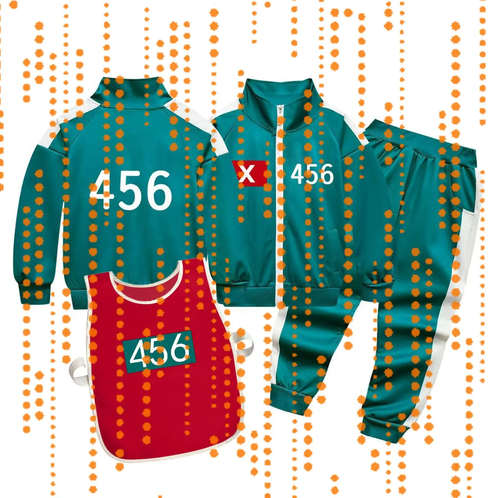 

Korean Drama Calamari Games Seong Gi-hun No.456 Green Tracksuit Cosplay Custom for Halloween & Theme Parties Unisex Kids Sports