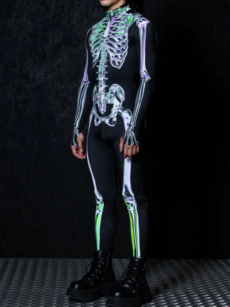

Couple 3D Printed Sexy Colorful Skull Cyberpunk Bodysuit Zentai Suit Halloween Carnival Party Cosplay Stage Performance Costume