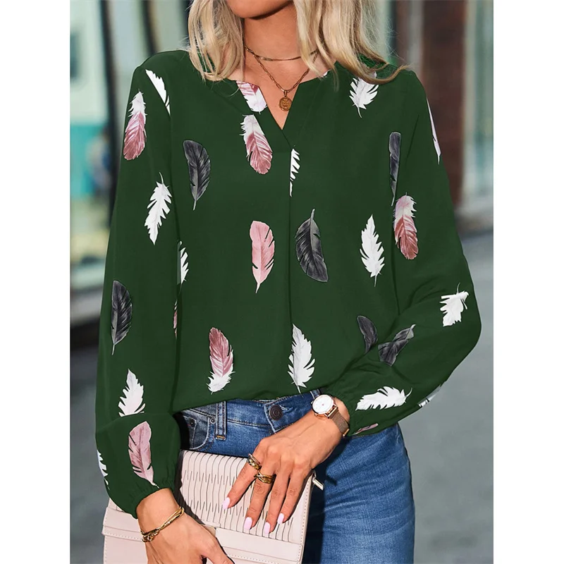 Loose Long Sve Women's T-irt Blouse Street Sle round Ne Polyester Fabric Printed Patchwork Lantern Sve Blouse