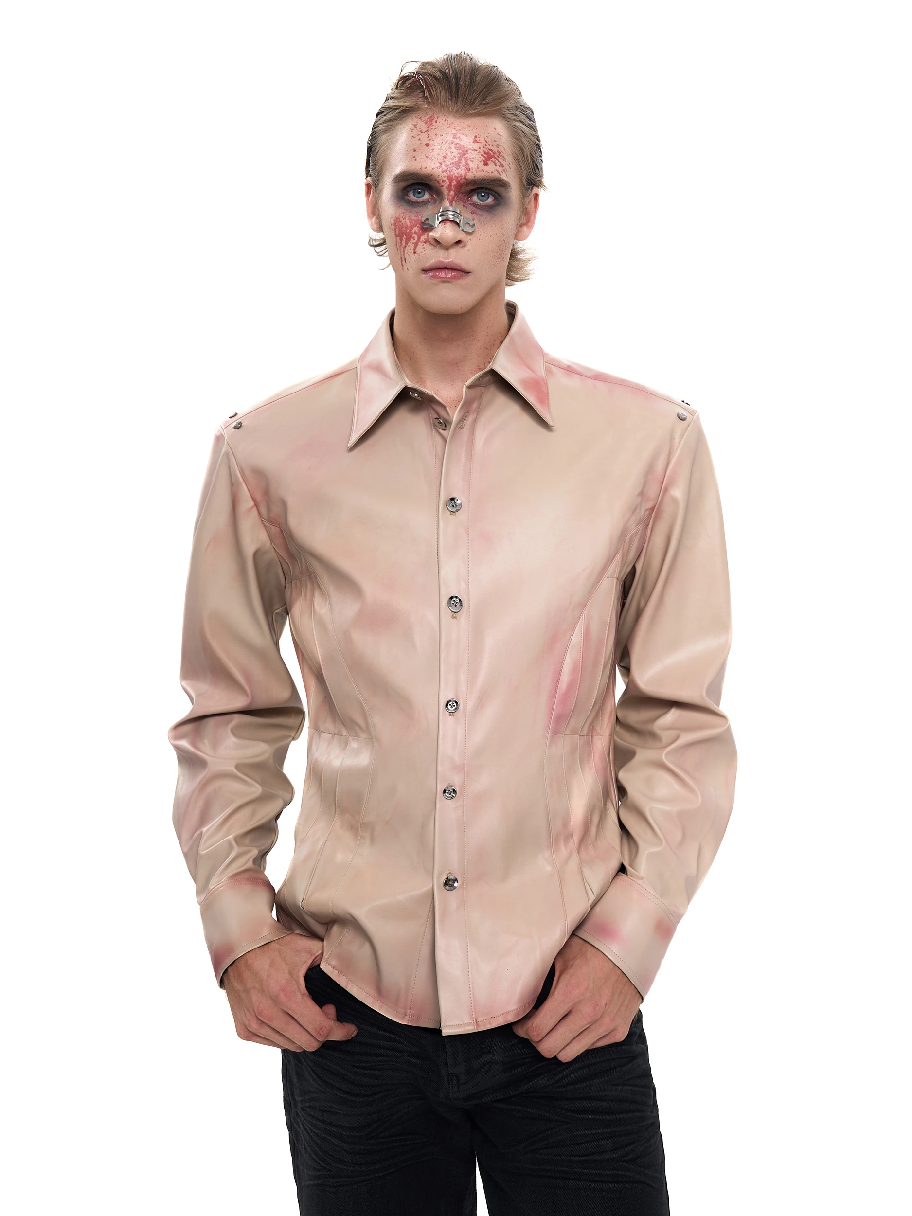 Men's 2025 Autumn New Slim-fit Trendy Shirts Men's Niche Retro Faux Leather Long-sleeve Handsome Shirts Masculinity Fashion Tops
