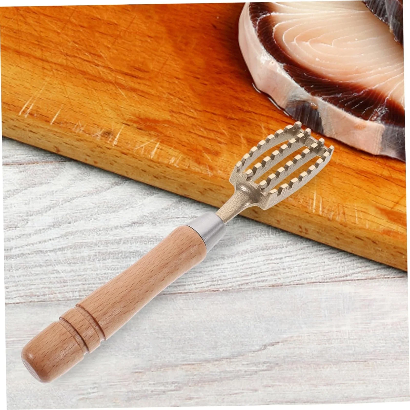 1 Piece for Home Commercial Kitchen Use Light Brown Fish Scale Scraper, Brass and Wood Material, 20.00 X 3.00 X 2.50 Cm Size