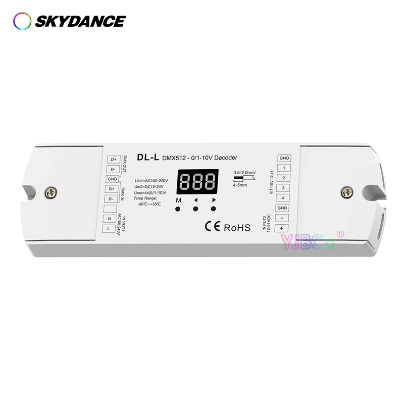 Skydance 4 Channel DMX512 To 1-10V /0-10V Converter;12V-24VDC / 100-240VAC Input;4CH DMX RDM Numeric Display Signal Decoder DL-L