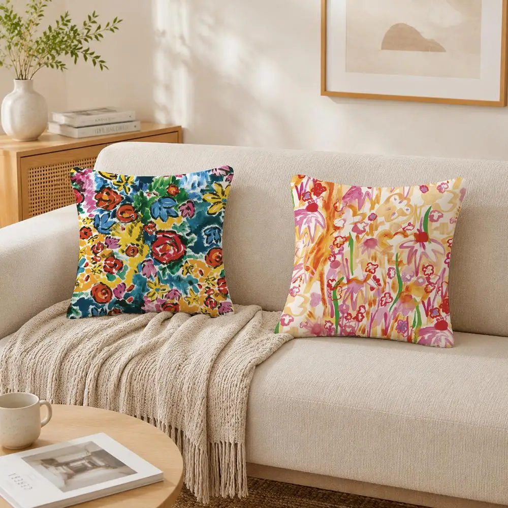 Fashion Pretty Flowers M-MARNIS Cushion Cover Plush Decorative Pillow Case With Hidden Zipper Cutecore Room Decor For Home