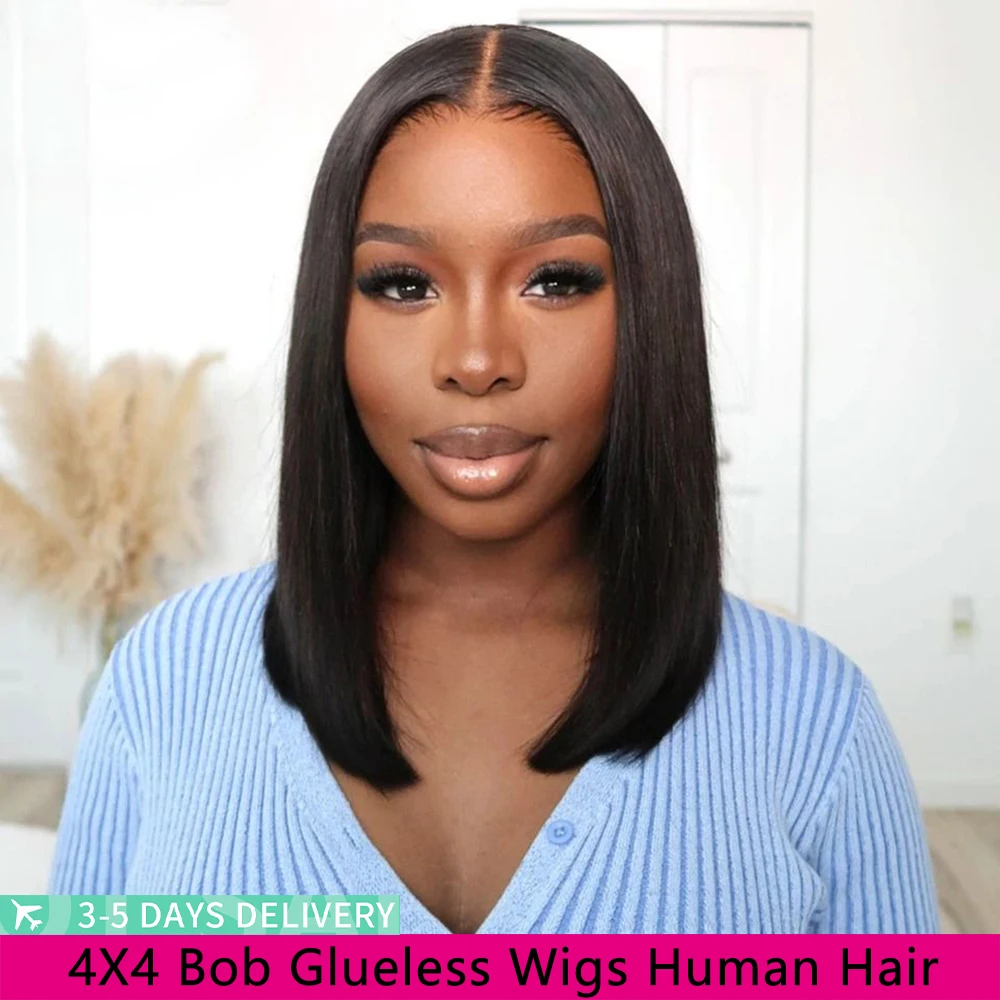 Straight Glueless Wigs Human Hair 4x4 Bob Wig Human Hair 12 Inch Glueless Wig Human Hair Ready To Wear Brazilian human Hair Wigs