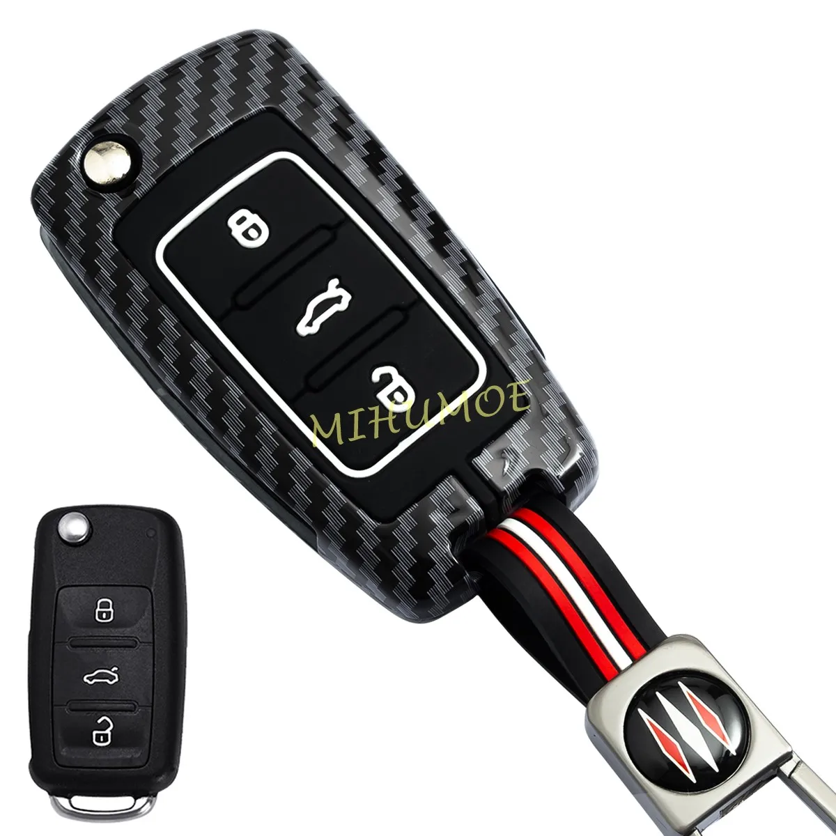 

Metal Carbon Fiber Flip Key Fob Case Cover Keychain For VW Volkswagen Golf 6 Tiguan Jetta Polo 5 UP! Passat B7 Beetle Touran Eos