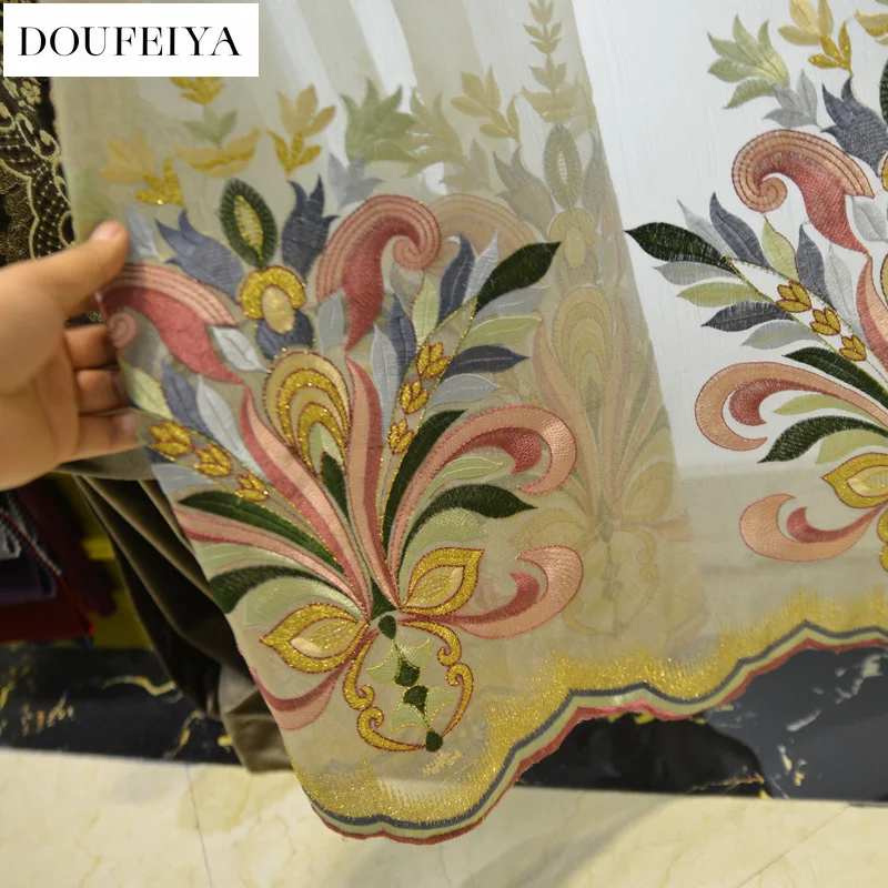 Luxury European Embroidered Curtains for Living Room Bedroom Dining Hall Nature Vertically Retro Decor Custom Size Tulle Valance