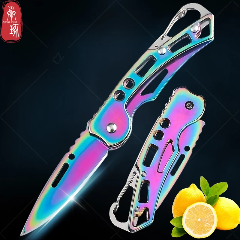 Folding Fruit Knife Stainless Steel Pocket Knife with Non-slip Handle Utility Knife Keychain Portable Knife Kitchen Accessories