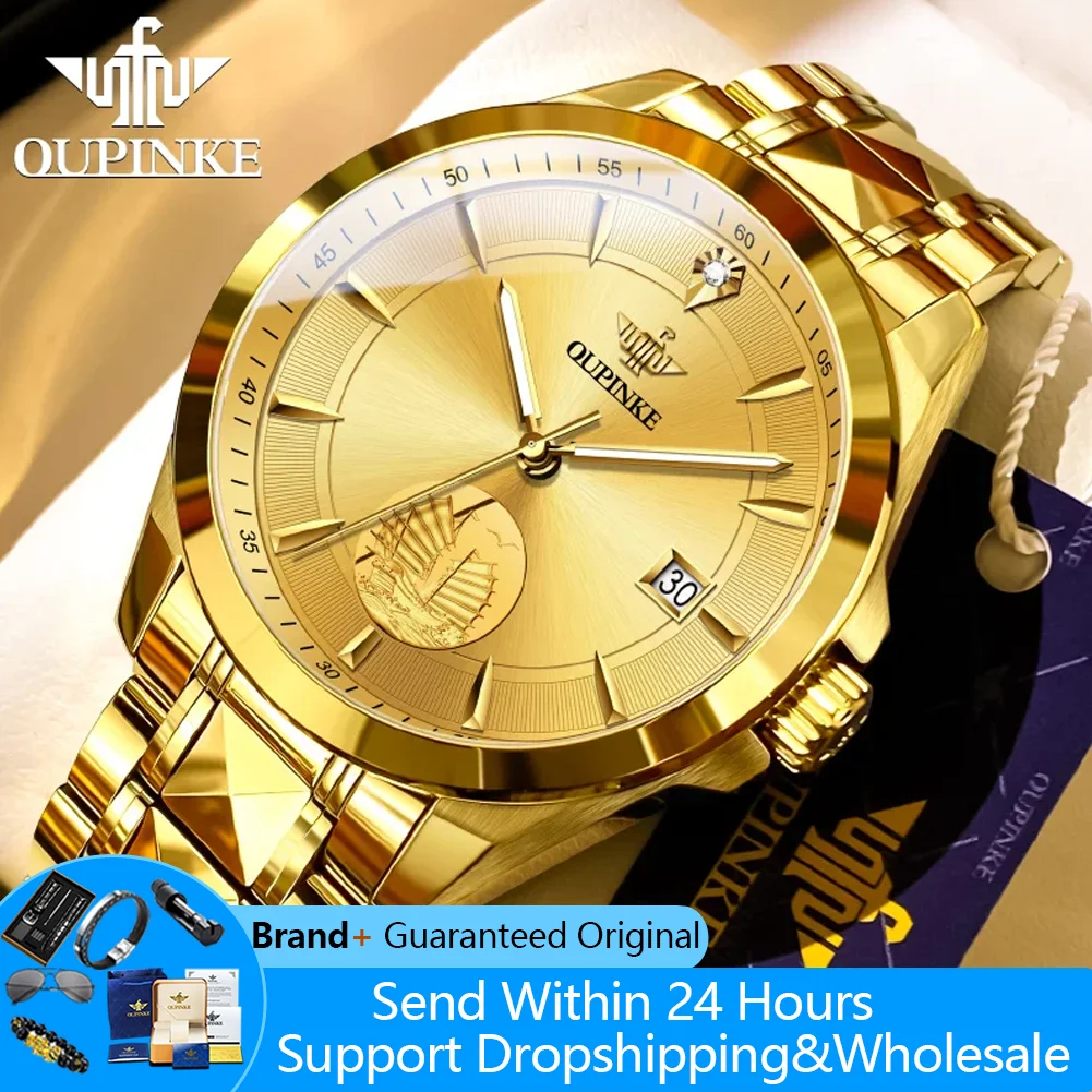 

OUPINKE 3226 Real Gold Watches for Man Original Luxury Japan Automatic Mechanical Men's Wrist Watches Real Diamond Dress Watches