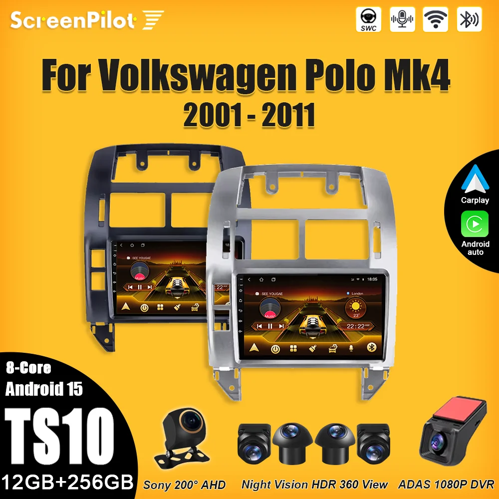 

Android 15 For Volkswagen Polo Mk4 2001- 2011 Multimedia Video Player 2 din Carplay Touch Screen Wireless Android Auto 8 Core