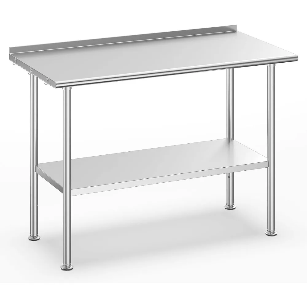 Stainless Steel Prep Table for Work High Load Bearing with Undershelf and Backsplash for Outdoor Restaurants Hotels Workshops