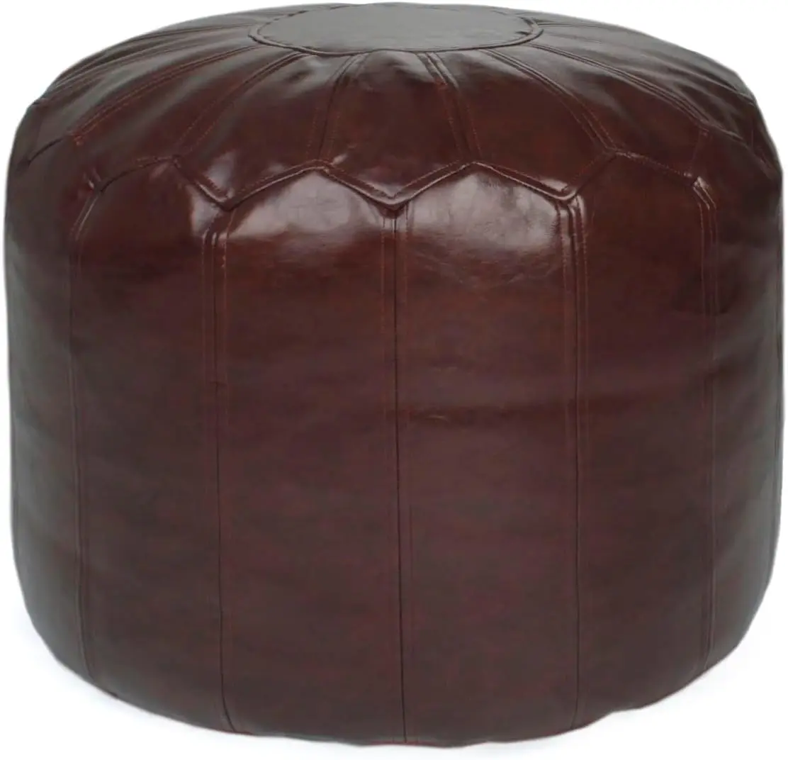 

Round Faux Leather Ottoman Chic Footstool Ottoman With Style, Storage Solution For Living Room Furniture. Moroccan-Inspired
